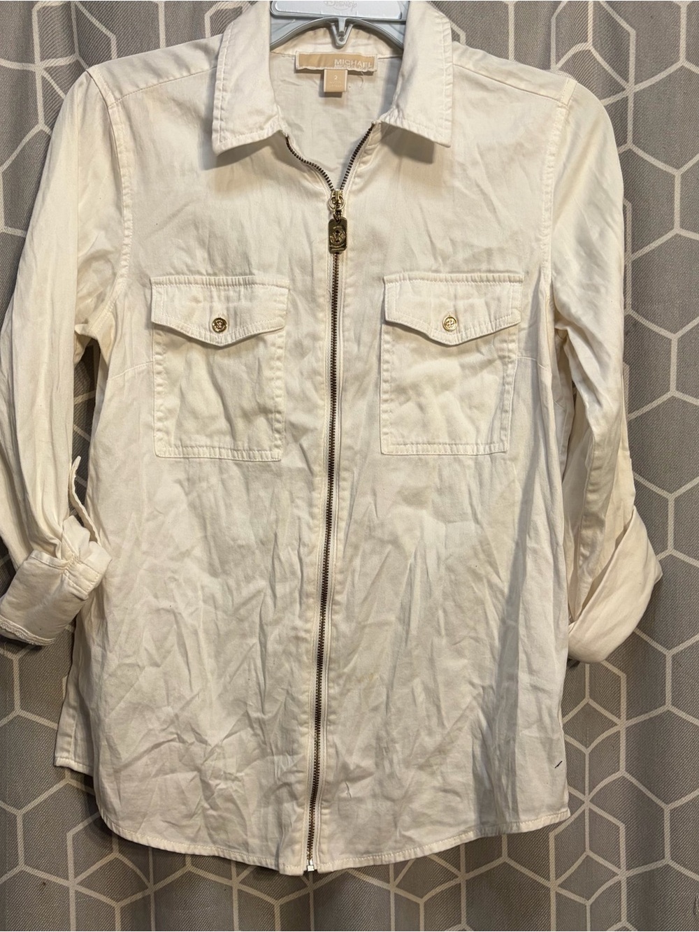 Michael Kors Cream Utility Zip Jacket with Gold Hardware